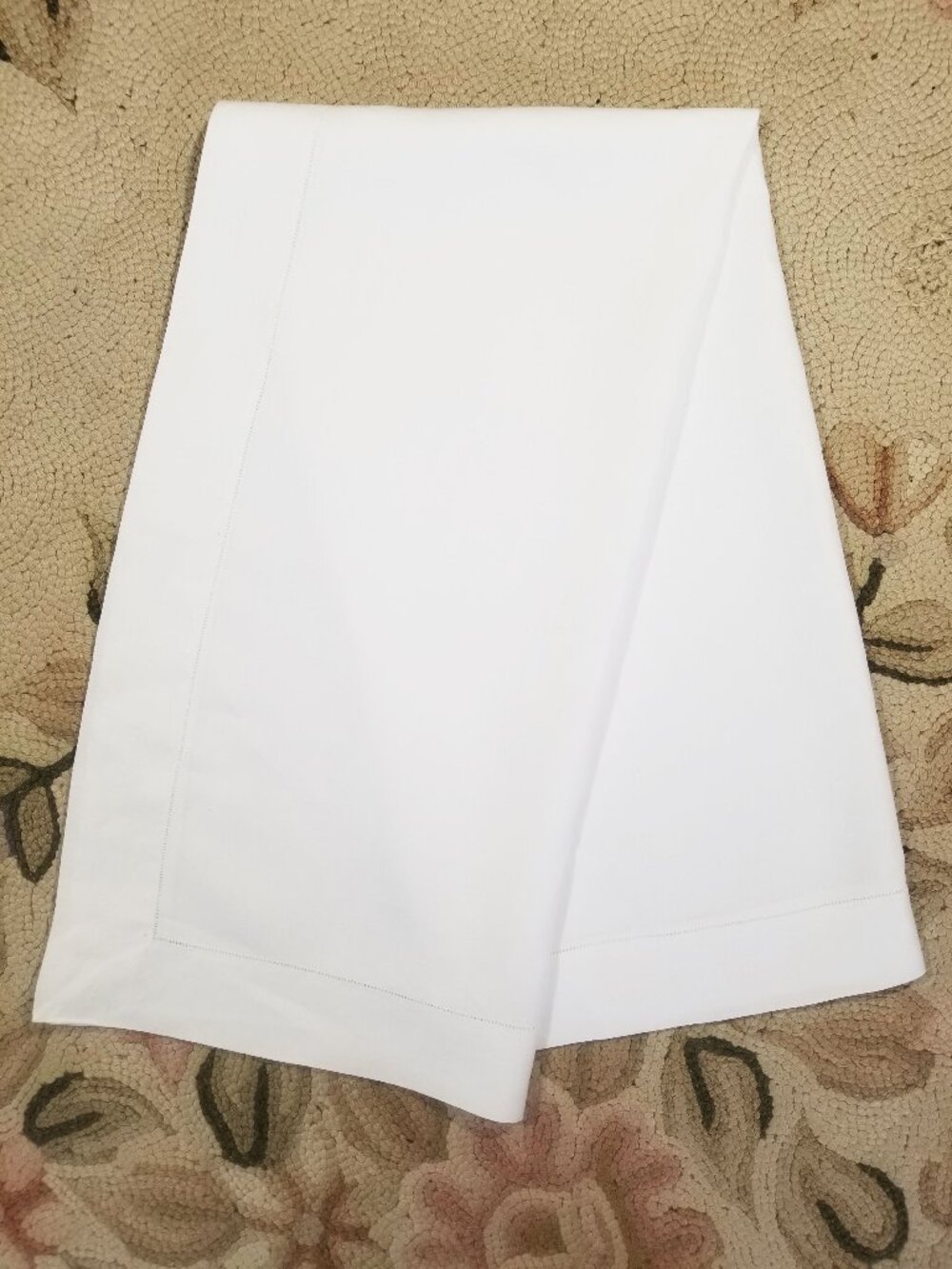 Vintage Linen Tablecloth White Card Table Cloth, Small Table Cloth, or Fabric